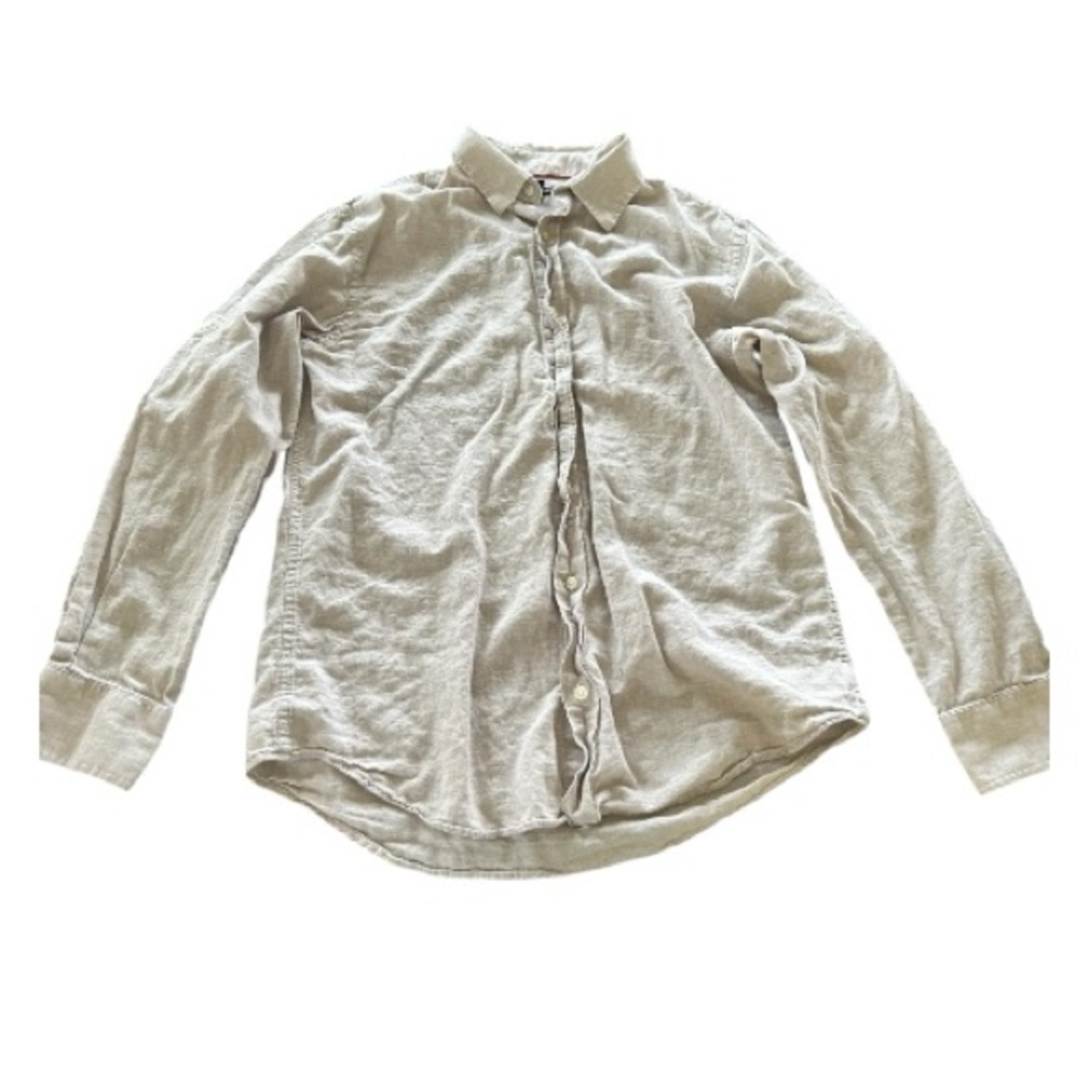 Banana Republic tan beige linen cotton blend long sleeve button down shirt